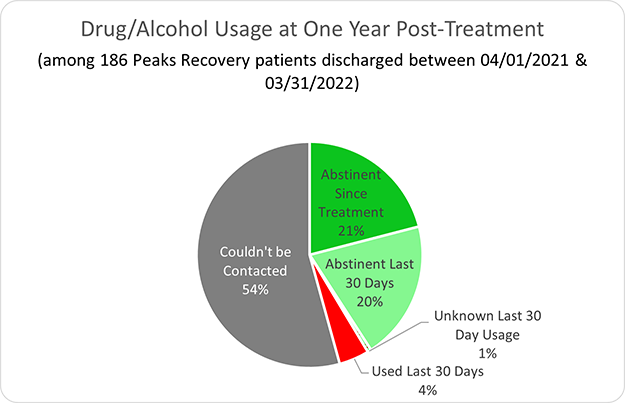 Peaks Recovery Drug/Alcohol  Usage at One Year Post-Treatment